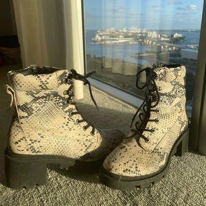 Snakeskin Platform Combat Boots - Madden Girl